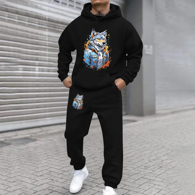 Trening negru cu imprimeu lup DTF