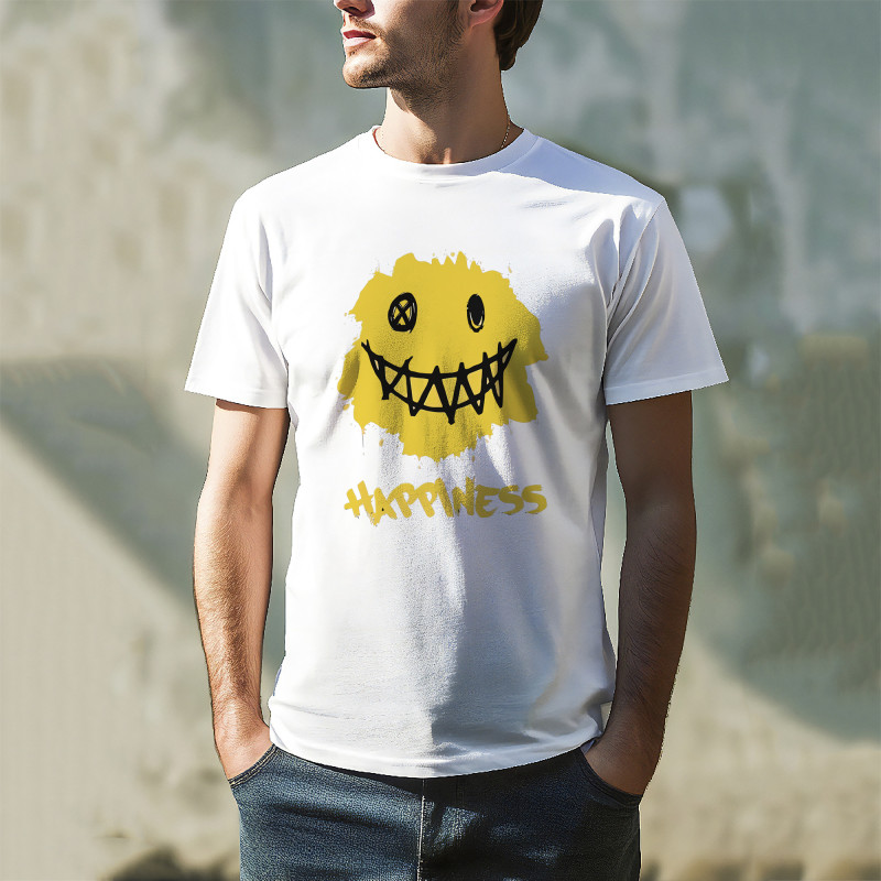 Tricou mânecă scurtă cu imprimeu HAPPINES