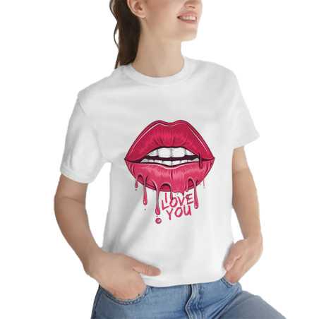 TRICOU DAMĂ CU IMPRIMEU BUZE ROZ