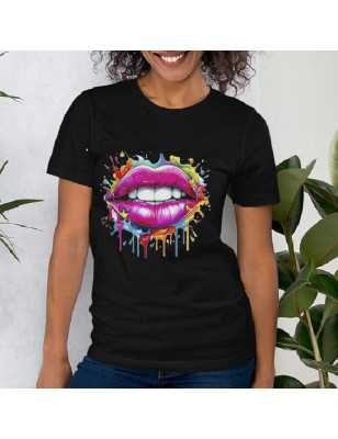 TRICOU DAMĂ CU IMPRIMEU LIPS COLORATED