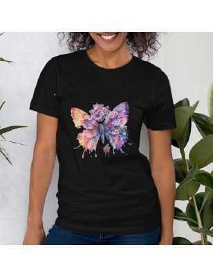 TRICOU DAMĂ CU IMPRIMEU FLUTURE COLORAT